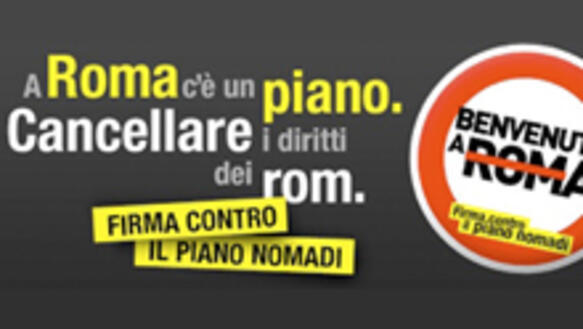 Italienisches Kampagnenmotiv gegen den "Nomadenplan" und Stigmatisierung der Roma
