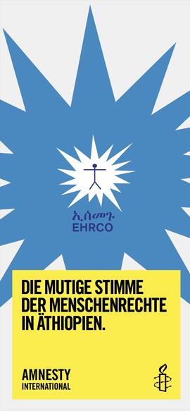 Das Cover des Faltblatts mit dem Titel "Die mutige Stimme der Menschenrechte in Äthiopien" zeigt das Logo der Menschenrechtsorganisation EHRCO.