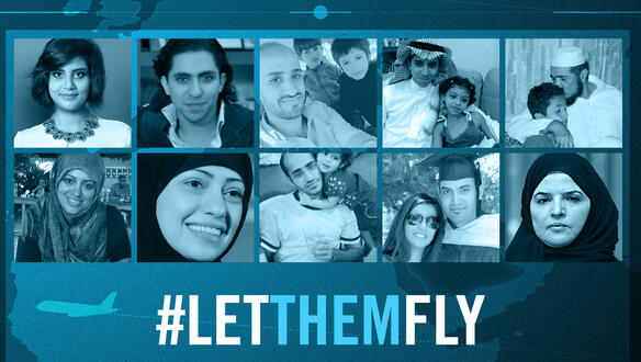 Die Grafik zeigt Portraits von zehn Menschen, worunter der Hashtag LetThemFly steht.