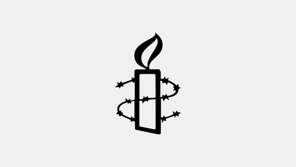 Amnesty-Logo: Kerze umschlossen von Stacheldraht.